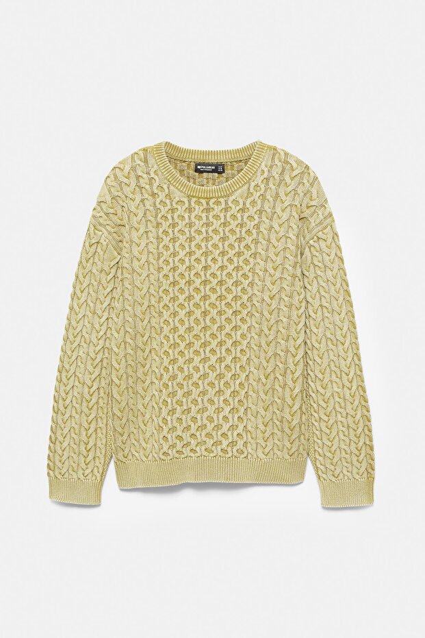 Asit yıkamalı saç örgülü kazak - 6