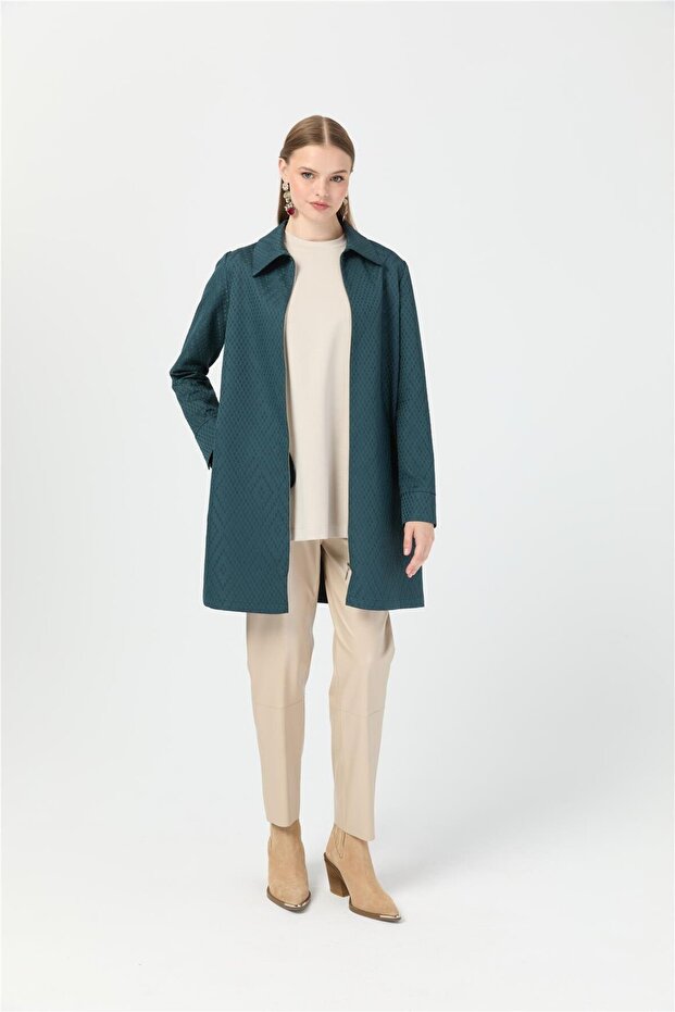 Kendinden Dedenli Giy Çık Tunik Yeşil - 5