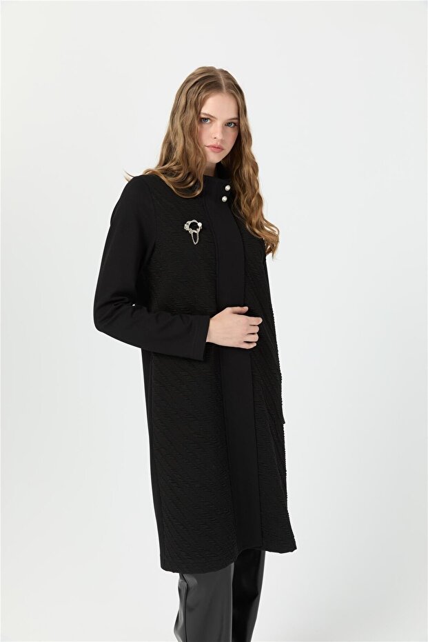 Broş Detaylı Giy Çık Tunik Siyah - 6