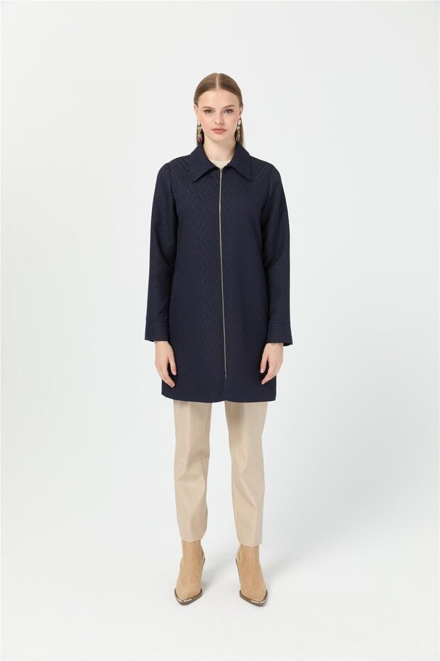 Kendinden Dedenli Giy Çık Tunik Lacivert - 1