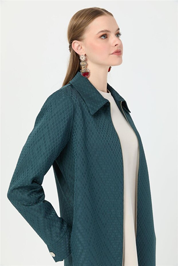 Kendinden Dedenli Giy Çık Tunik Yeşil - 3