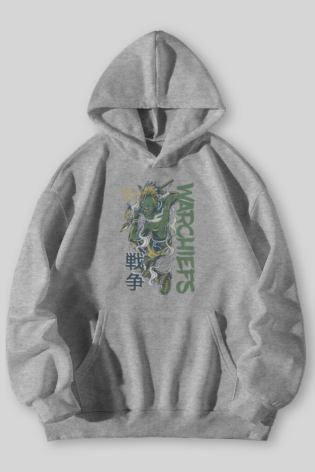 Warchiefs Light Printed Unisex Black Gray Kangaroo Pocket Hooded Sweatshirt Hoodie