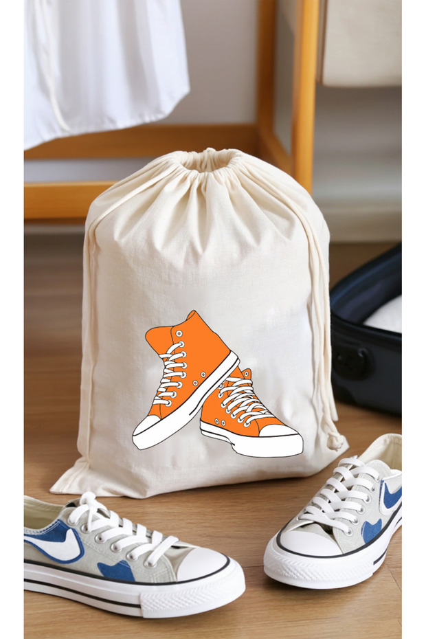 Ayakkabı Saklama ve Taşıma Torbası Turuncu Spor Ayakkabı Baskılı – 30x40 cm - 2 Adet - 1