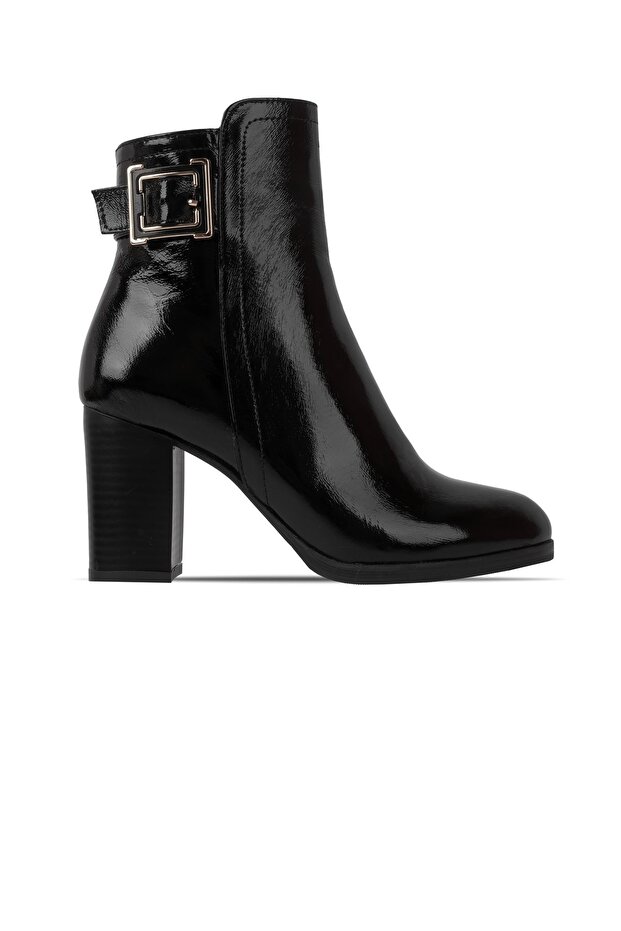 Diney Women's Genuine Leather Buckle Detailed Heeled Boots 4148