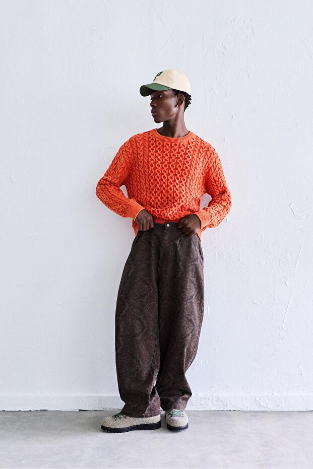 Asit yıkamalı saç örgülü kazak - 1