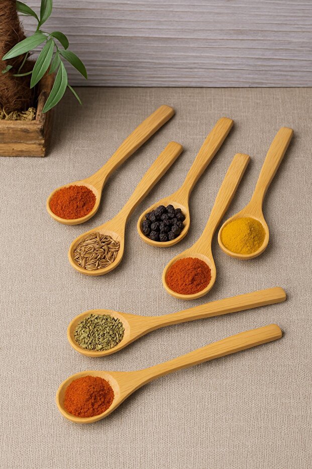 Set of 6 Wooden Small Spice Spoons 13 cm