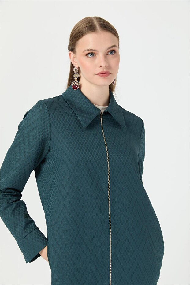 Kendinden Dedenli Giy Çık Tunik Yeşil - 6