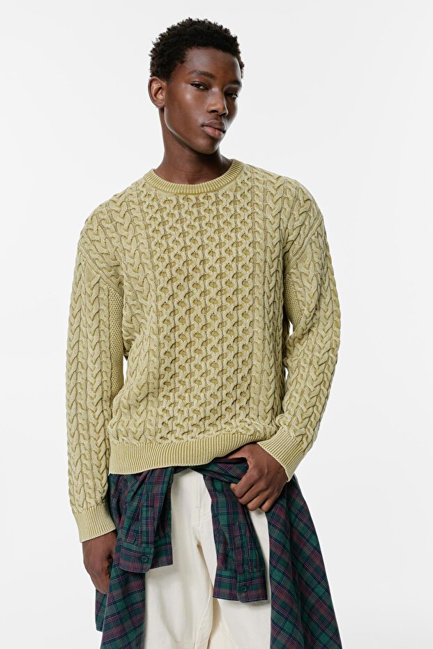 Asit yıkamalı saç örgülü kazak - 2