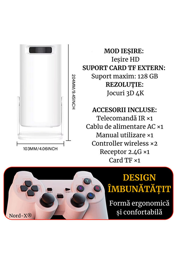 Nord-X® GamePro Smart Video Projector, Android 11, 4K, 5G WiFi, Two Wireless Consoles, Retro Games - 3