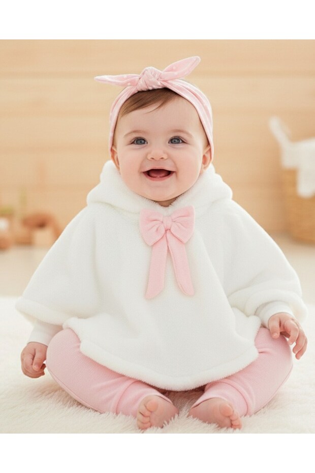 Baby Girl 3-6-9 Months Old Plush Bolero with Cape 3 Piece Stylish Bottom Top Set