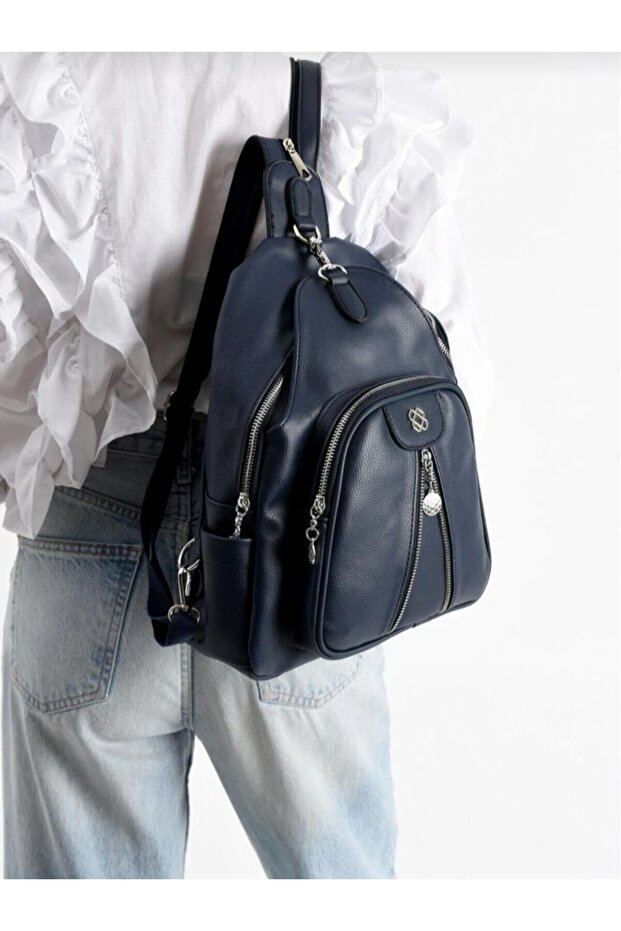 حقيبة ظهر نسائية من الجلد الناعم متعددة الأقسام ومناسبة للاستخدام اليومي - 3