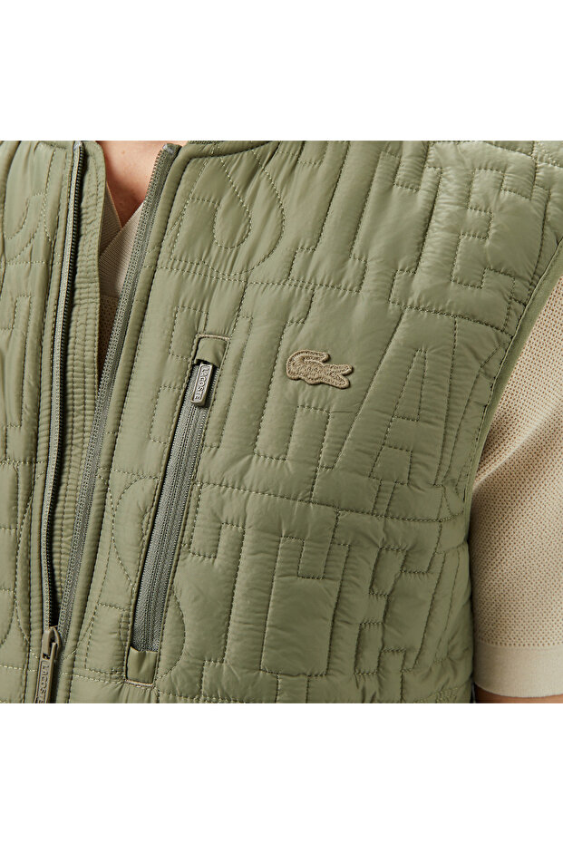 Erkek Regular Fit Dik Yaka Kapitone Yeşil Yelek - 6