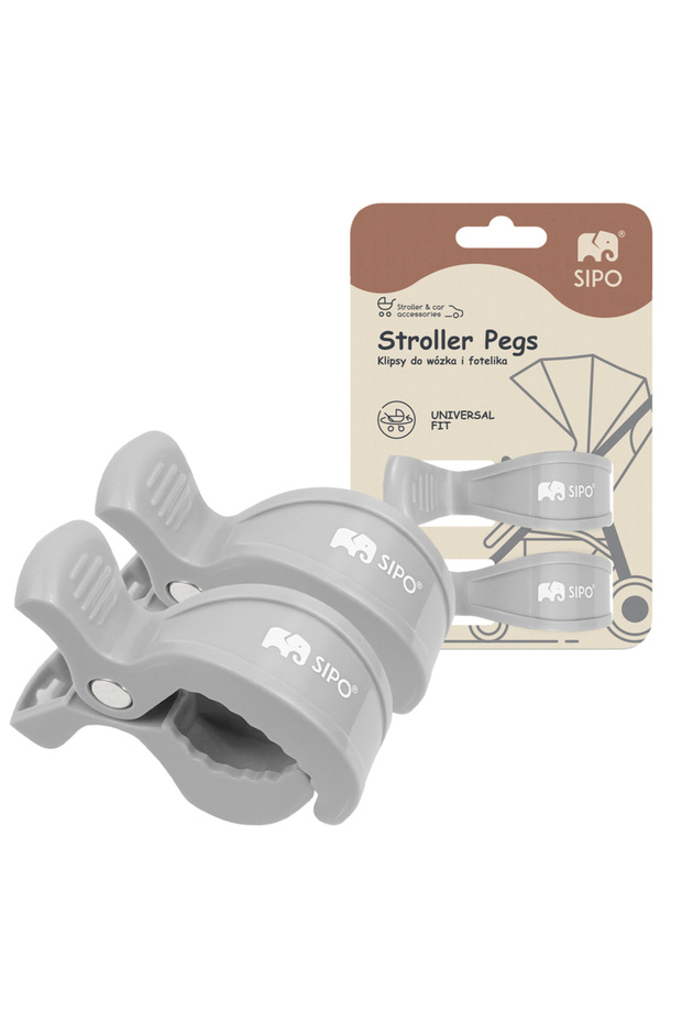 Multifunctional stroller clips, 2 pieces, Grey - 1