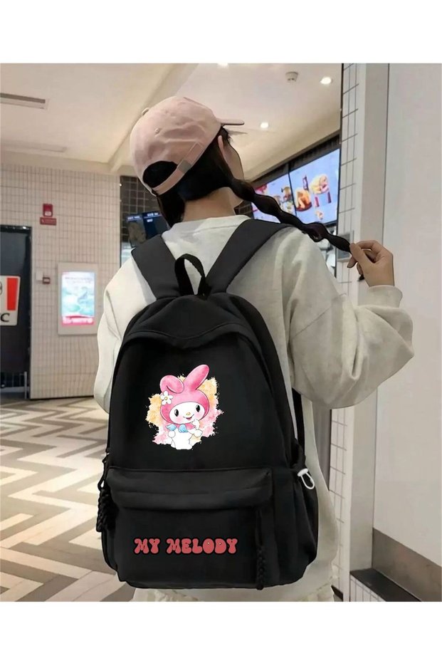 Black Colorful Angel My Melody Tutoring, Tutoring Center, Study School Backpack