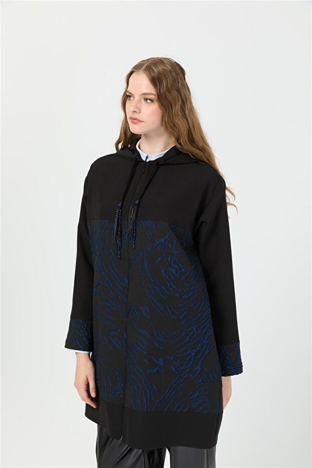 Jakar Detaylı Kapişonlu Giy Çık Tunik Siyah - 6