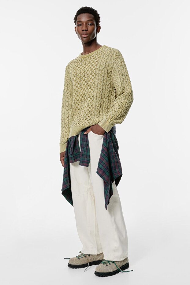 Asit yıkamalı saç örgülü kazak - 3