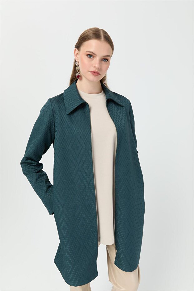 Kendinden Dedenli Giy Çık Tunik Yeşil - 7