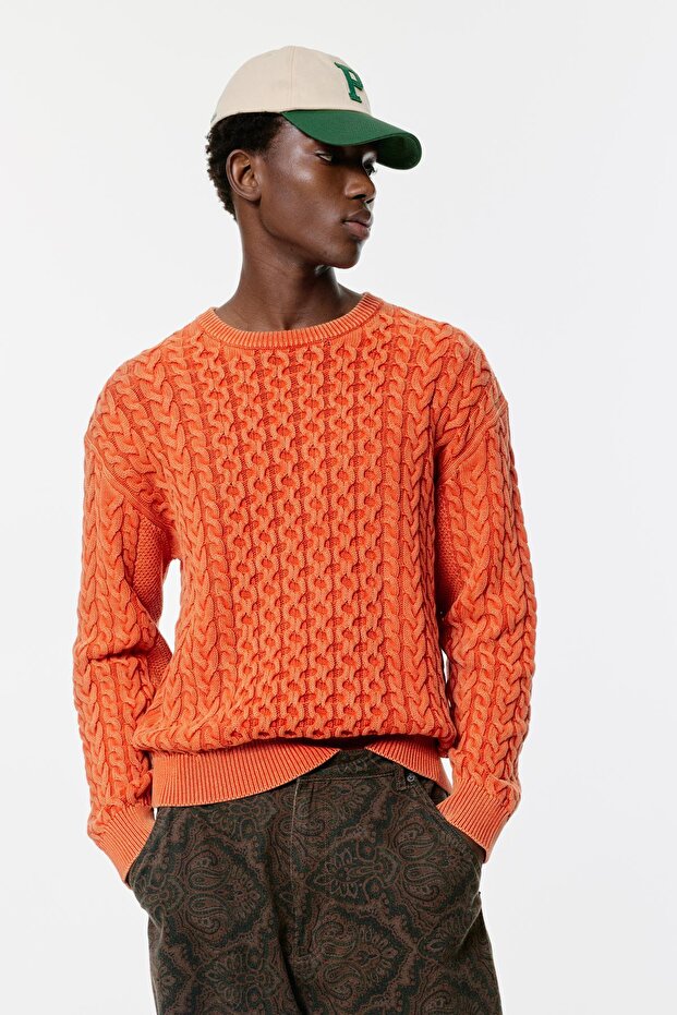 Asit yıkamalı saç örgülü kazak - 2