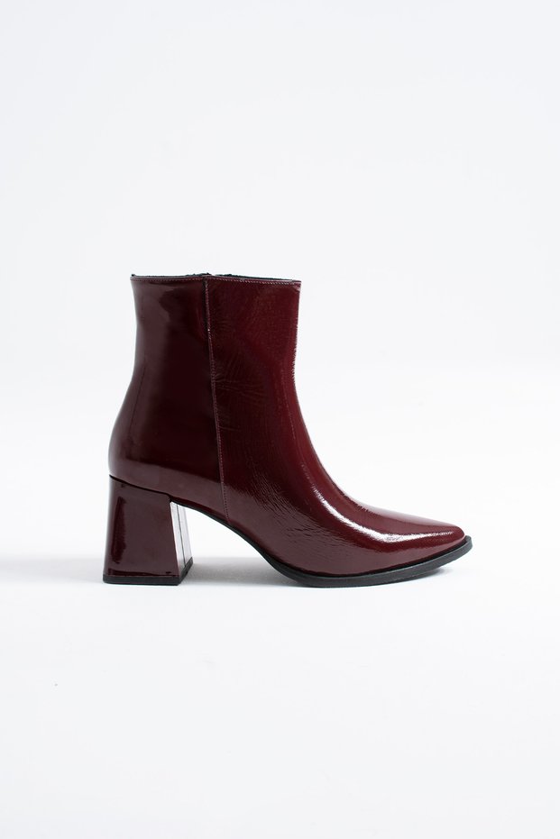 Verona Women's Zippered Genuine Leather Boots Burgundy Patent Leather