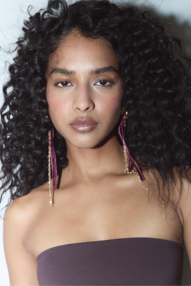 Kadife detaylı uzun küpe - 4