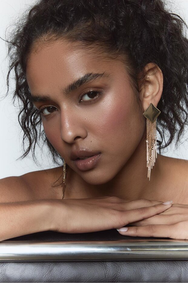 Baklava desenli zincir şelale küpe - 2