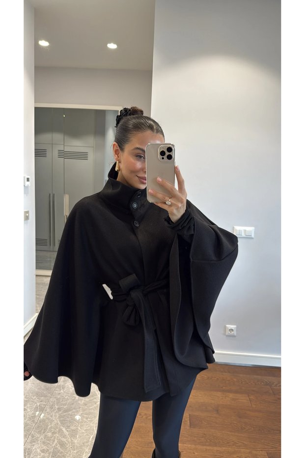 Stamped Poncho with Belt Detail