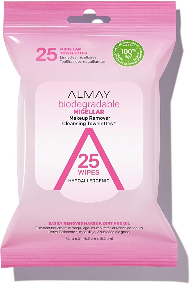 Biodegradable Micellar Makeup Remover Wipes, Fragrance-Free, 25 Ct, for Sensitive Skin