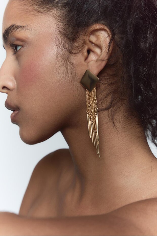 Baklava desenli zincir şelale küpe - 4