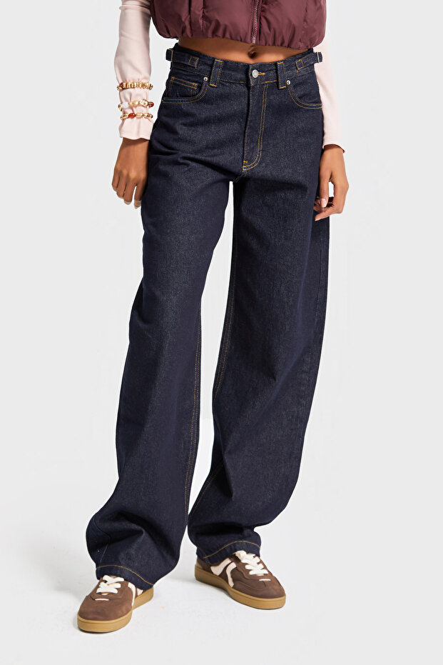 Női indigó színű Lotus 7w5-50 Baggy Fit belső méret 83 cm öv részlettel 100% pamut farmer farmer - 1