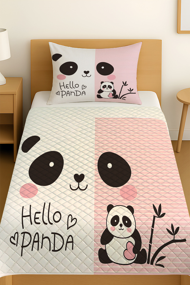 Cute Panda Patterned Single Pique Set Bedspread - 1