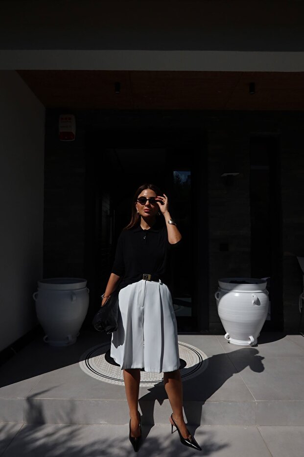 Pileli Basic Kumaş Şort - 1