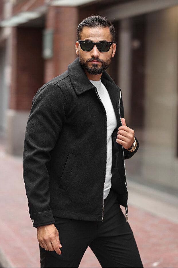 Men's Double Zip Detail Melton Jacket