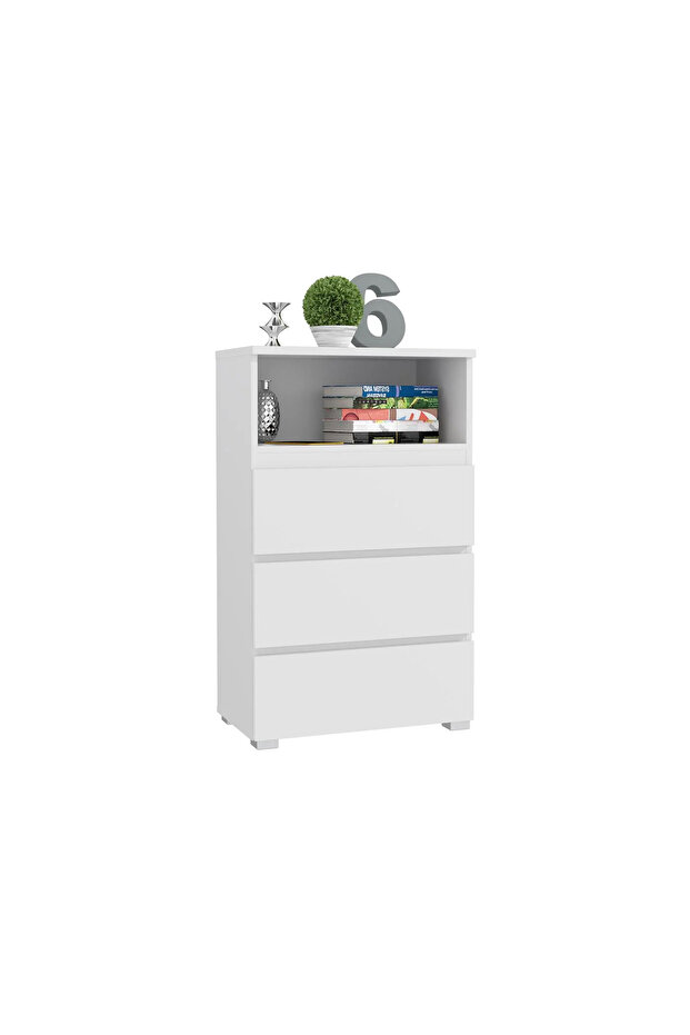 Chest of drawers with 3 drawers and open shelf Neo 03, 65x37x106 cm, matte finish, white - 3