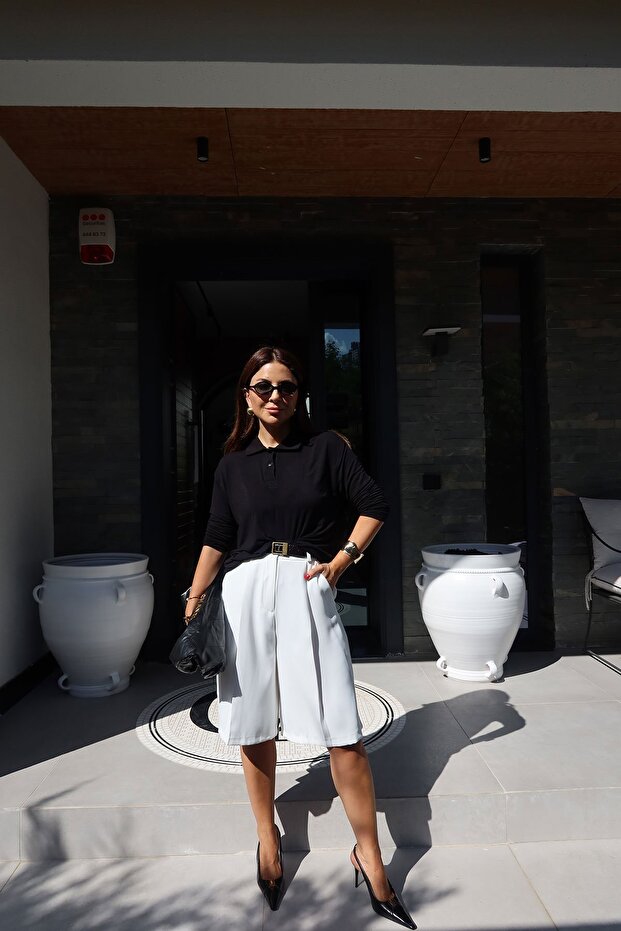 Pileli Basic Kumaş Şort - 2