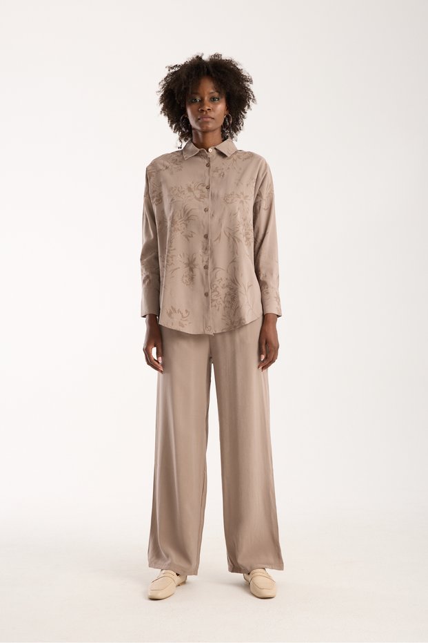 Women's Shirt and Casual Suit - Pants and Shirt Two-Piece Set - Long Shirt Suit