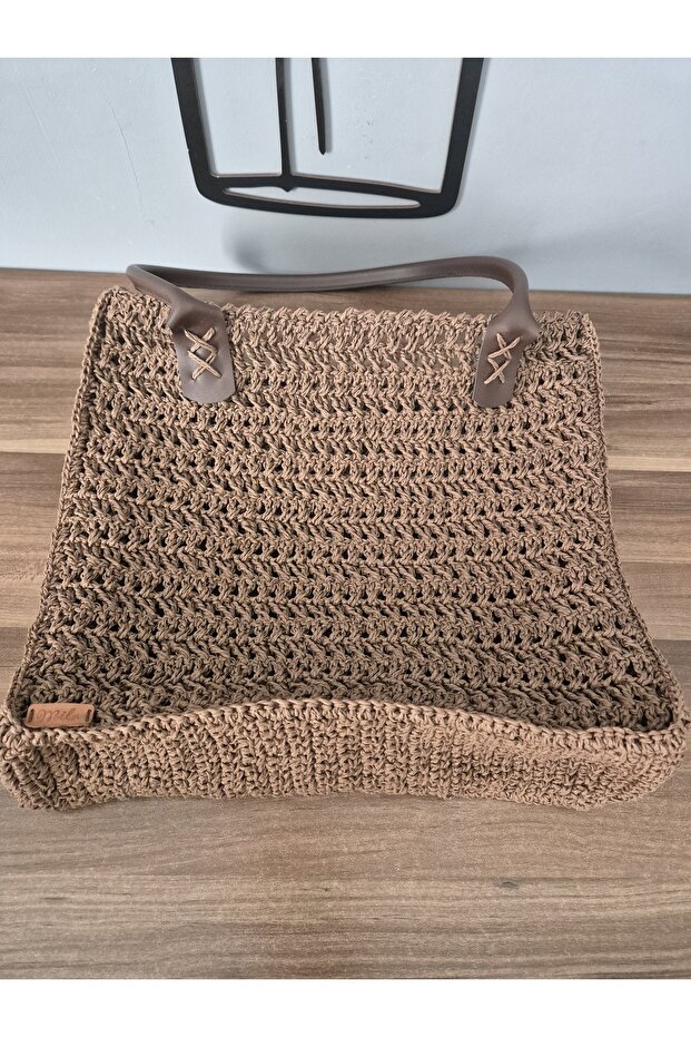 Brown Hand-Knitted Paper Rope Large Shoulder Bag