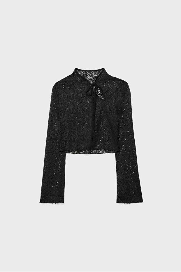 Dantel crop tişört - 5