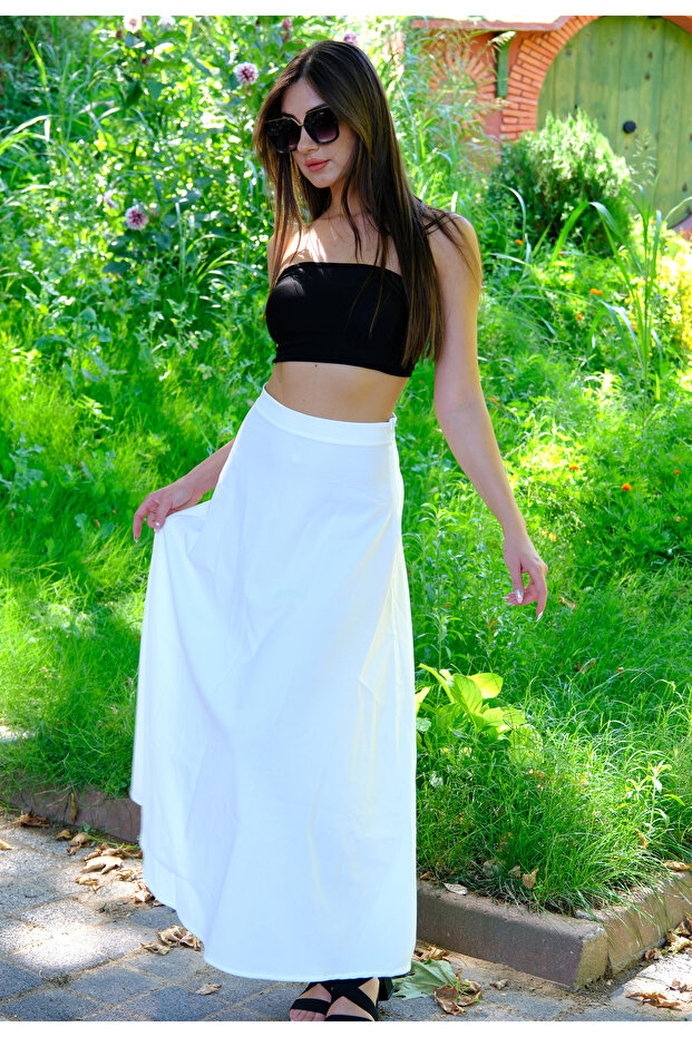 Kadın White Flow Krep Etek - 4