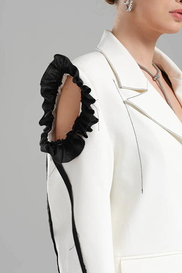 tw3 Kadın Tek Omuzu Açık Tasarım Blazer Ceket - 2