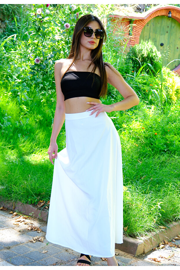 Kadın White Flow Krep Etek - 5