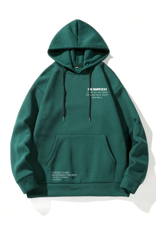 Manfinity Homme Men's Casual Letter Print Hoodie with Drawstring, Suitable for Autumn
