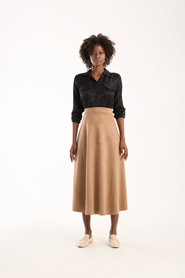 Long Suede Skirt - 90 cm Full Length Flawed Suede Skirt