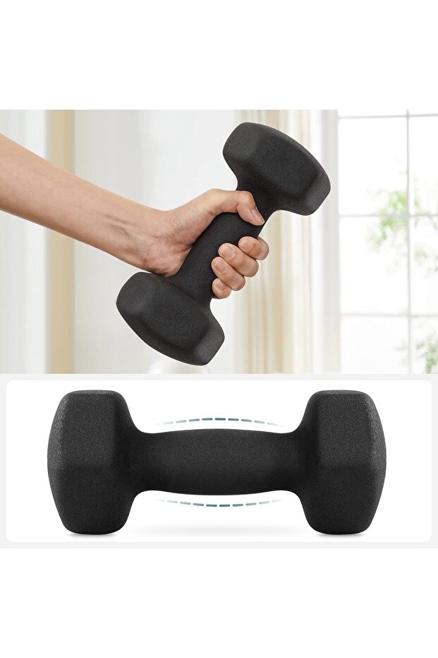 SONGMICS Hexagonal dumbbell set 2x5 kg, cast iron with neoprene coating, ergonomic non-slip handle, ne - 3