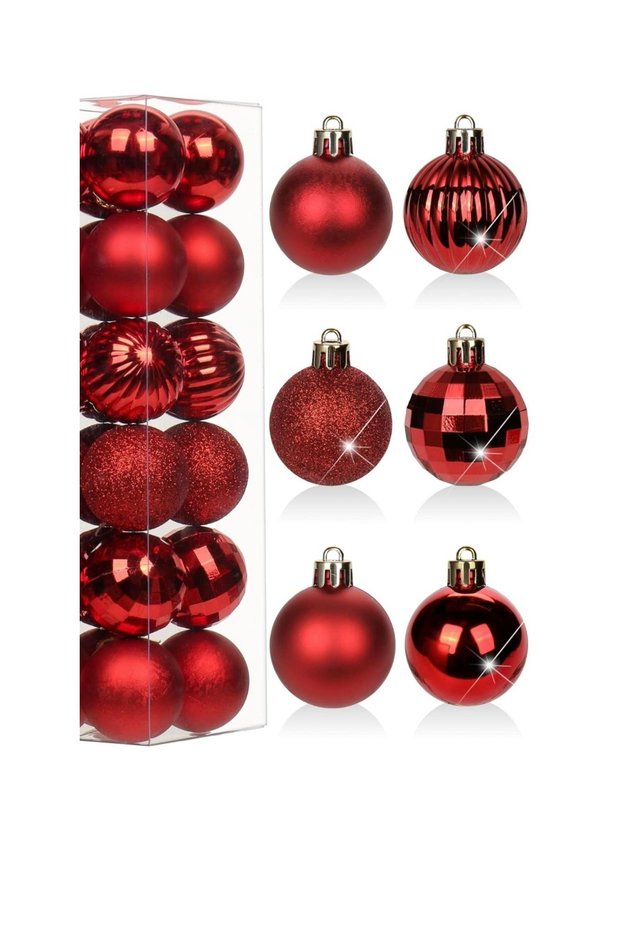 12 Pieces of 3 cm Red Christmas Ornament Balls + 1 Piece of 15 cm Silver Peak Star