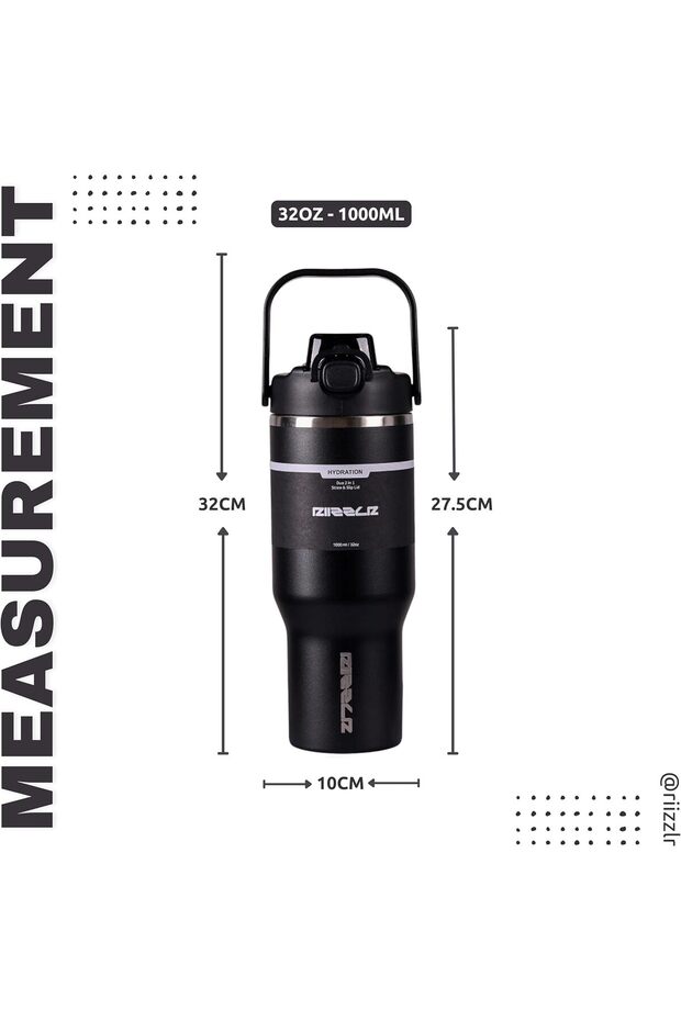 1000ml Insulated Water Bottle Tumbler with 2-in-1 Straw & Sip Lid – Keeps Drinks Hot 12H / Cold 24H - 4