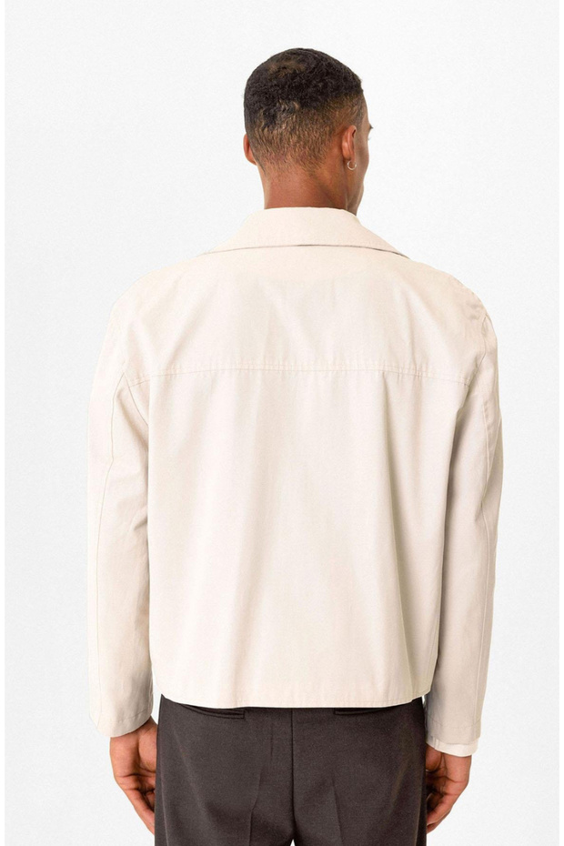 Ekru Crop Fit Erkek Trençkot - 4