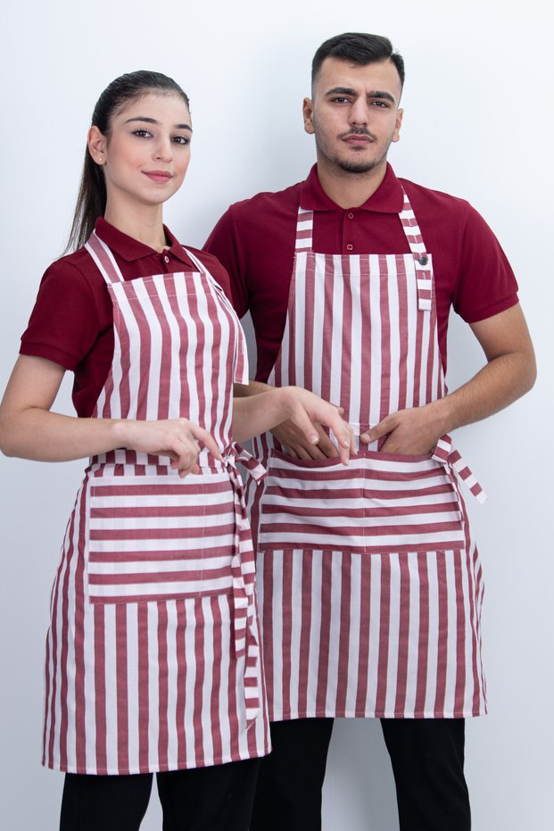 Striped Unisex Apron with Shoulder Straps and Pockets