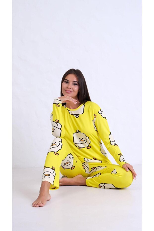 pamuklu uzun kol pijama takımı - 1