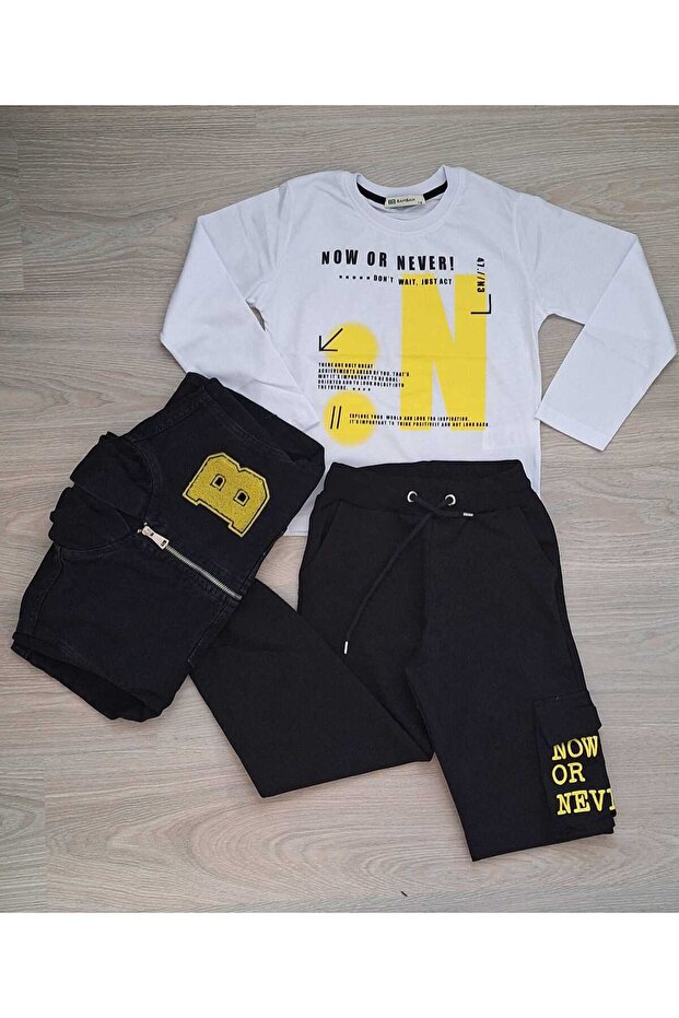 Erkek Çocuk Denim Kapüşonlu Ceket ve Alt-Üst Eşofman Takımı - 3