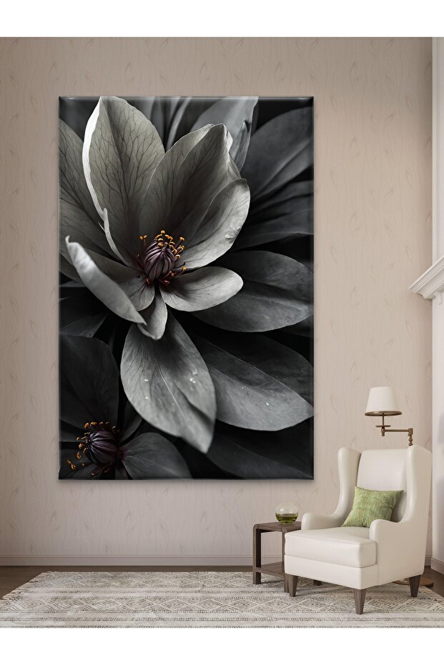 SİYAH ÇİÇEK BASKI KANVAS TABLO - 3